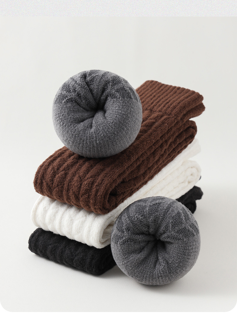 Women's autumn and winter retro thick linen plus velvet pure cotton warm knee socks