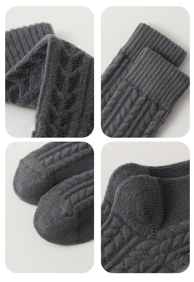 Women's autumn and winter retro thick linen plus velvet pure cotton warm knee socks