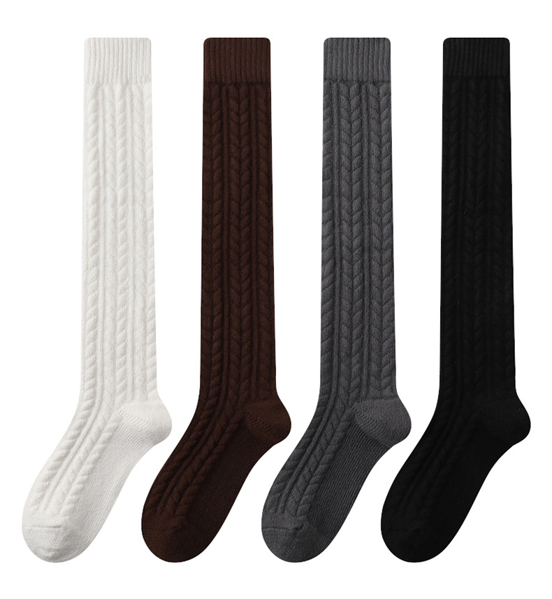 Women's autumn and winter retro thick linen plus velvet pure cotton warm knee socks - Image 13