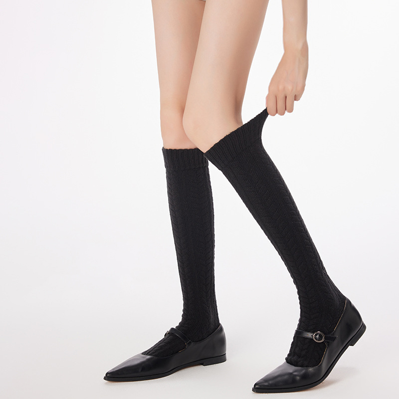 Women's autumn and winter retro thick linen plus velvet pure cotton warm knee socks - Image 3