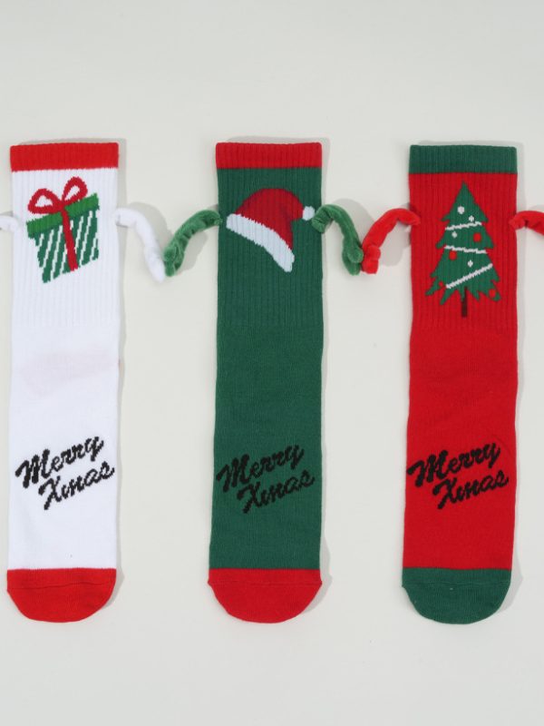 Couple version red holding hands socks medium tube Christmas socks