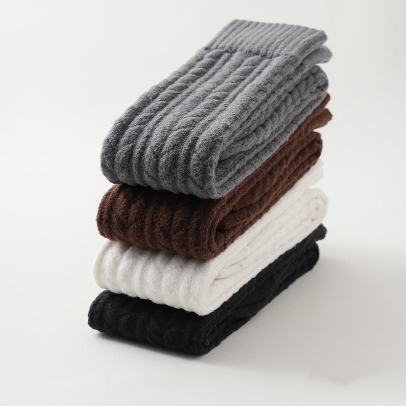 Women's autumn and winter retro thick linen plus velvet pure cotton warm knee socks - Image 5