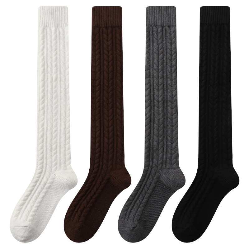 Women's autumn and winter retro thick linen plus velvet pure cotton warm knee socks - Image 6