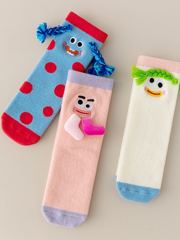 Women's winter thick warm coral fleece cartoon cute soft home socks (3 pairs)