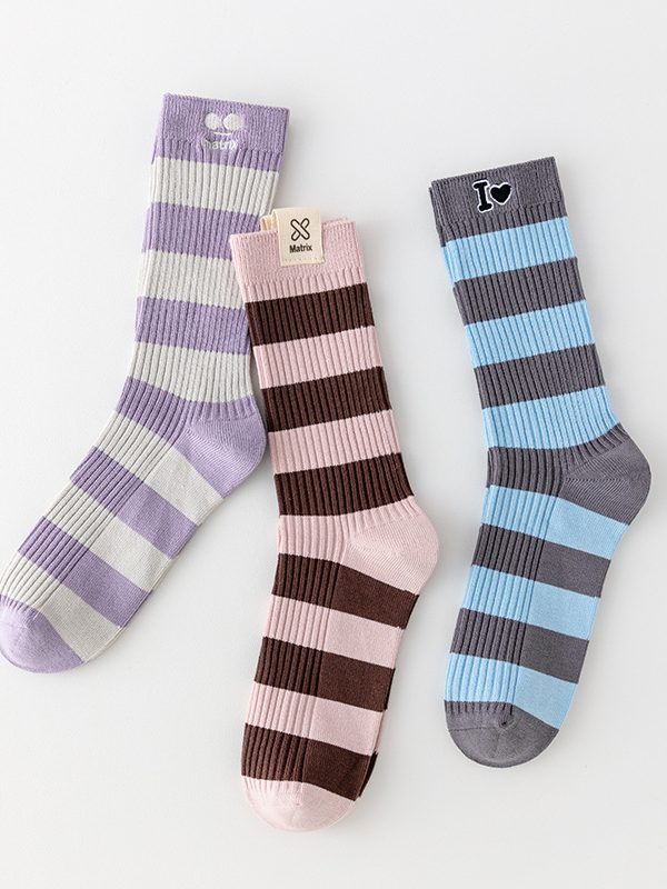 Women's Autumn and Winter Preppy Style Colorful Striped Socks (3 Pairs)