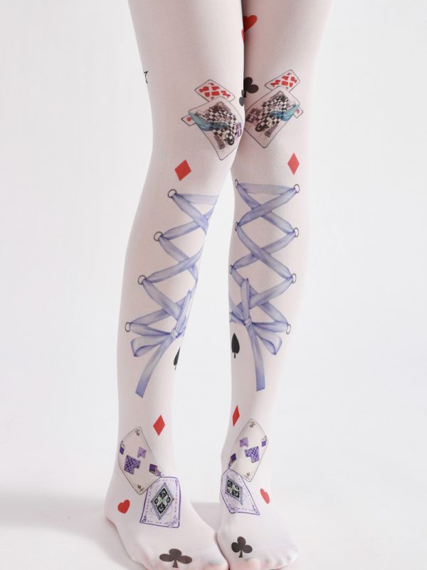 Poker style strappy printed pantyhose