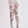 COSPLAY style dark wire mesh rose print tights
