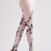 COSPLAY style dark wire mesh rose print tights