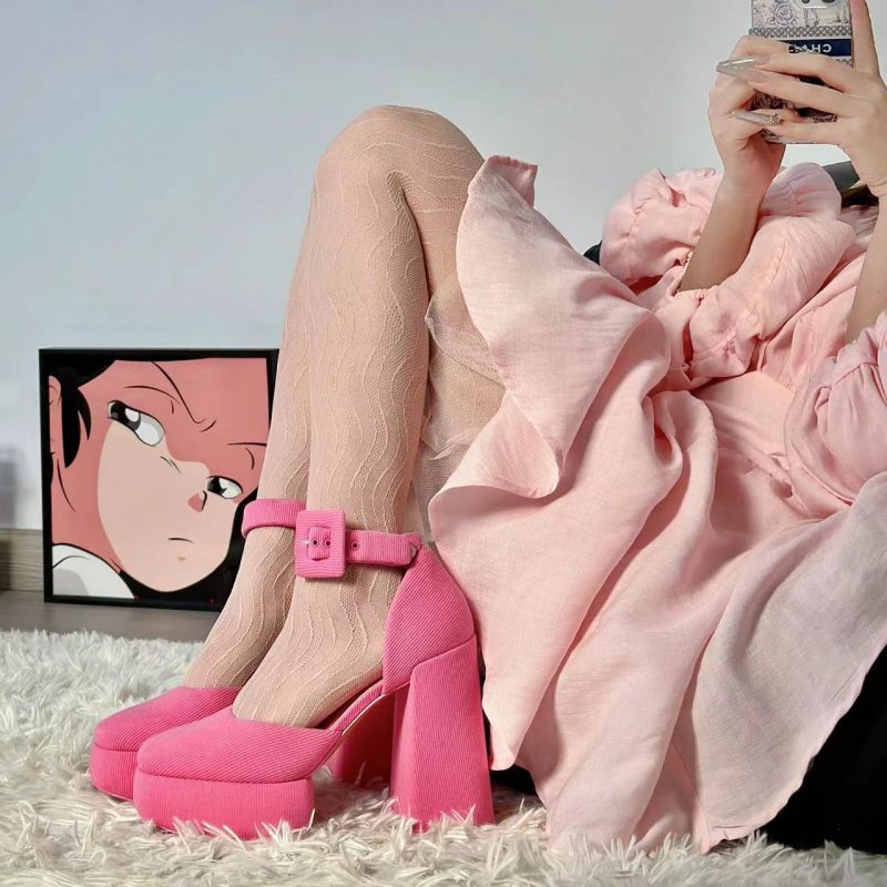 Women's Water Ripple Geometric Line Peach Pink Anti-snagging Fine Mesh Stockings
