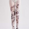 COSPLAY style dark wire mesh rose print tights