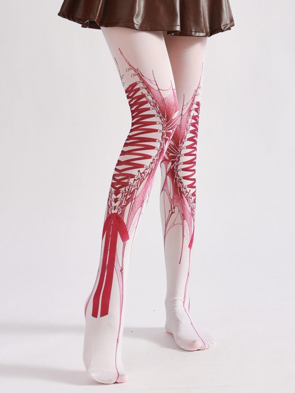 COSPLAY style weird strappy print pantyhose
