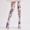 COSPLAY style dark wire mesh rose print tights