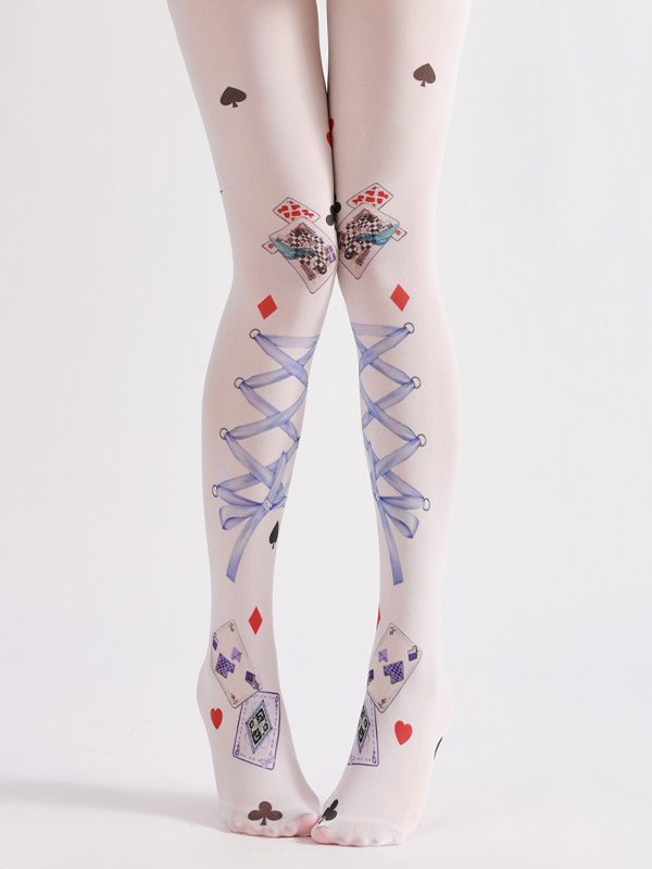 Poker style strappy printed pantyhose