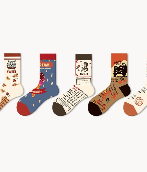 Women's Spring and Autumn French Oil Painting Style Retro Fashion Socks (5 Pairs)