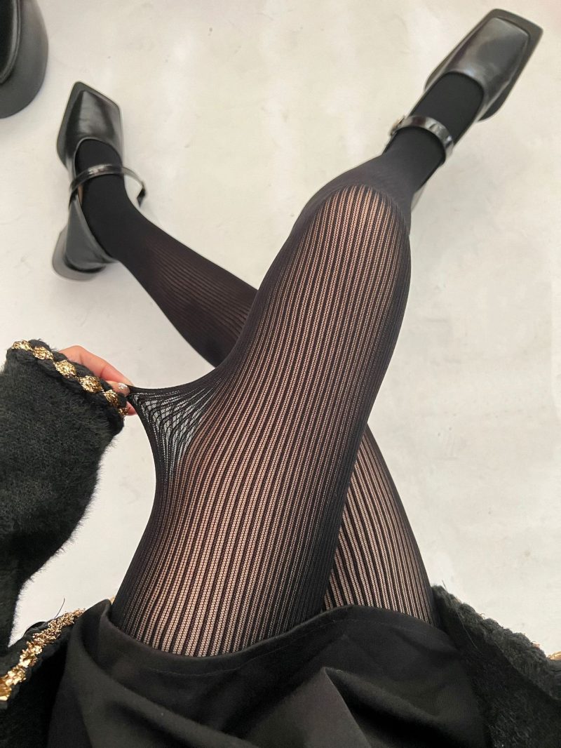 Women's vertical striped seamless bottoming slimming jacquard pantyhose