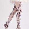 COSPLAY style dark wire mesh rose print tights