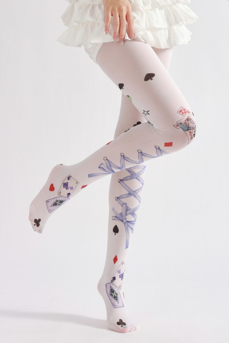 Poker style strappy printed pantyhose