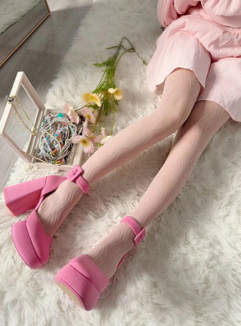 Women's Water Ripple Geometric Line Peach Pink Anti-snagging Fine Mesh Stockings