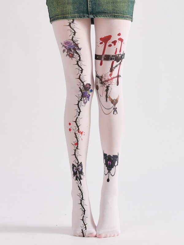 COSPLAY style dark anime print pantyhose