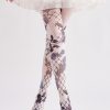 COSPLAY style dark wire mesh rose print tights