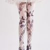 COSPLAY style dark wire mesh rose print tights