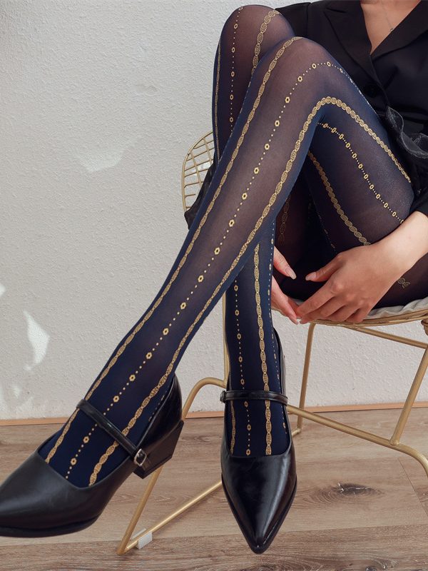 Women's European style palace beautiful vertical striped pantyhose