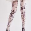 COSPLAY style dark wire mesh rose print tights