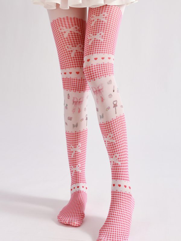 COSPLAY pink bow loli style printed pantyhose