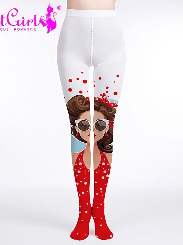 Modern Sunglasses Girl Print Stockings