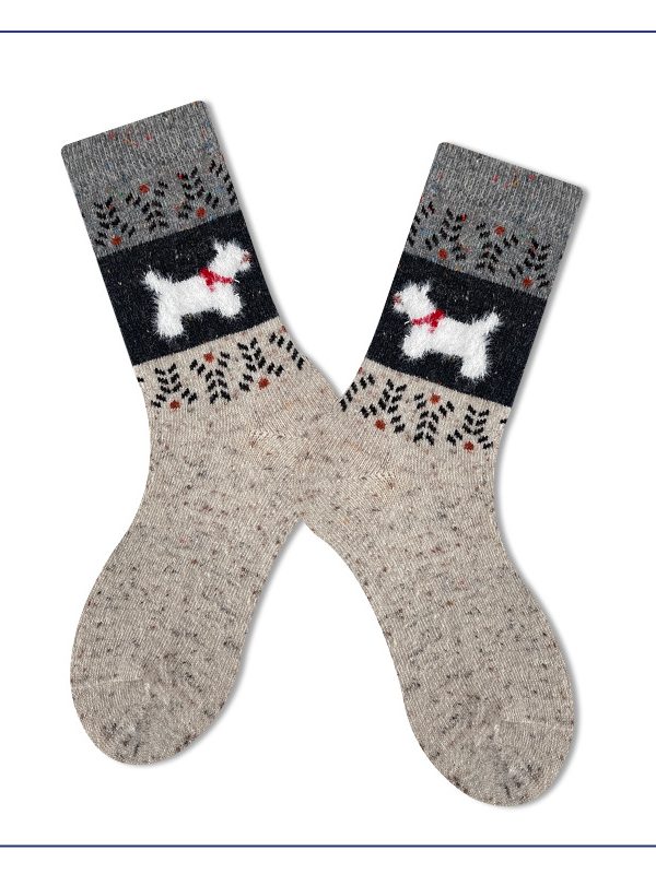 Women's Retro Furry Puppy Pattern Autumn and Winter Wool Warm Plush Socks
