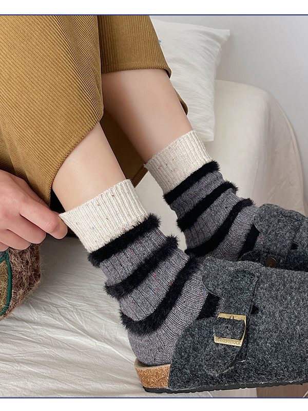 Women's autumn and winter colored sand striped warm cashmere socks