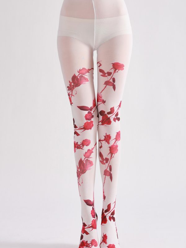 Two-dimensional diamond pattern bow line loli style printed pantyhose
