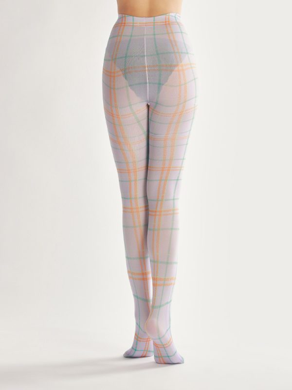 British style line check print pantyhose