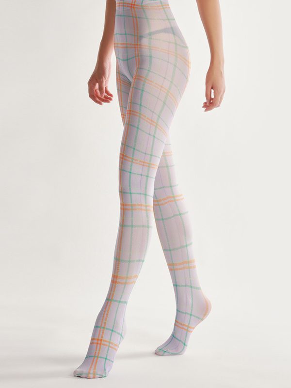 British style line check print pantyhose