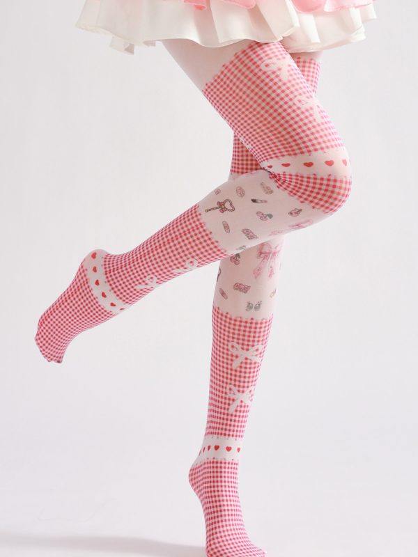COSPLAY pink bow loli style printed pantyhose