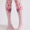 Two-dimensional diamond pattern bow line loli style printed pantyhose