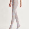 British style line check print pantyhose