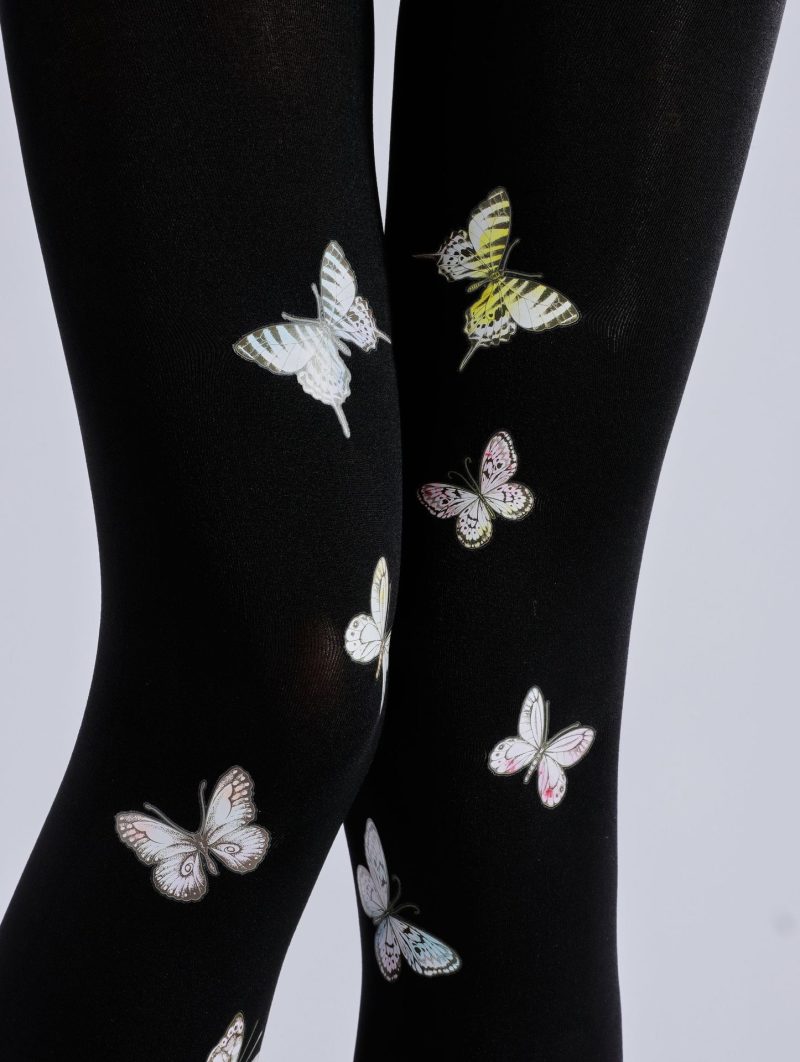 COSPLAY flying butterfly black print pantyhose