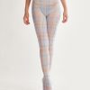 British style line check print pantyhose