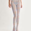 British style line check print pantyhose