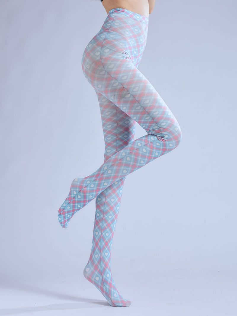 British style rhombus check two dimensional printed pantyhose