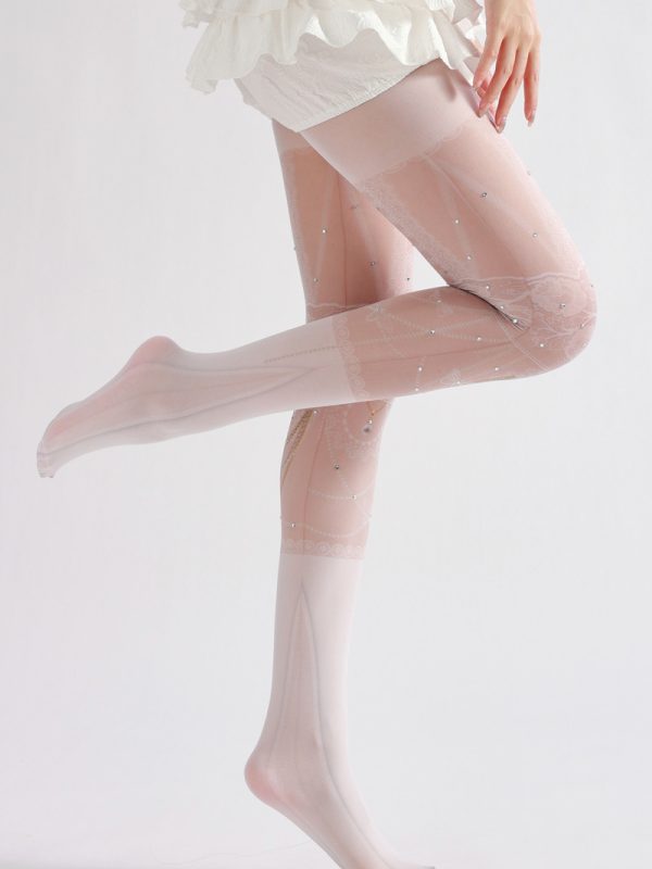 Palace-style diamond-encrusted lace graphic print tights