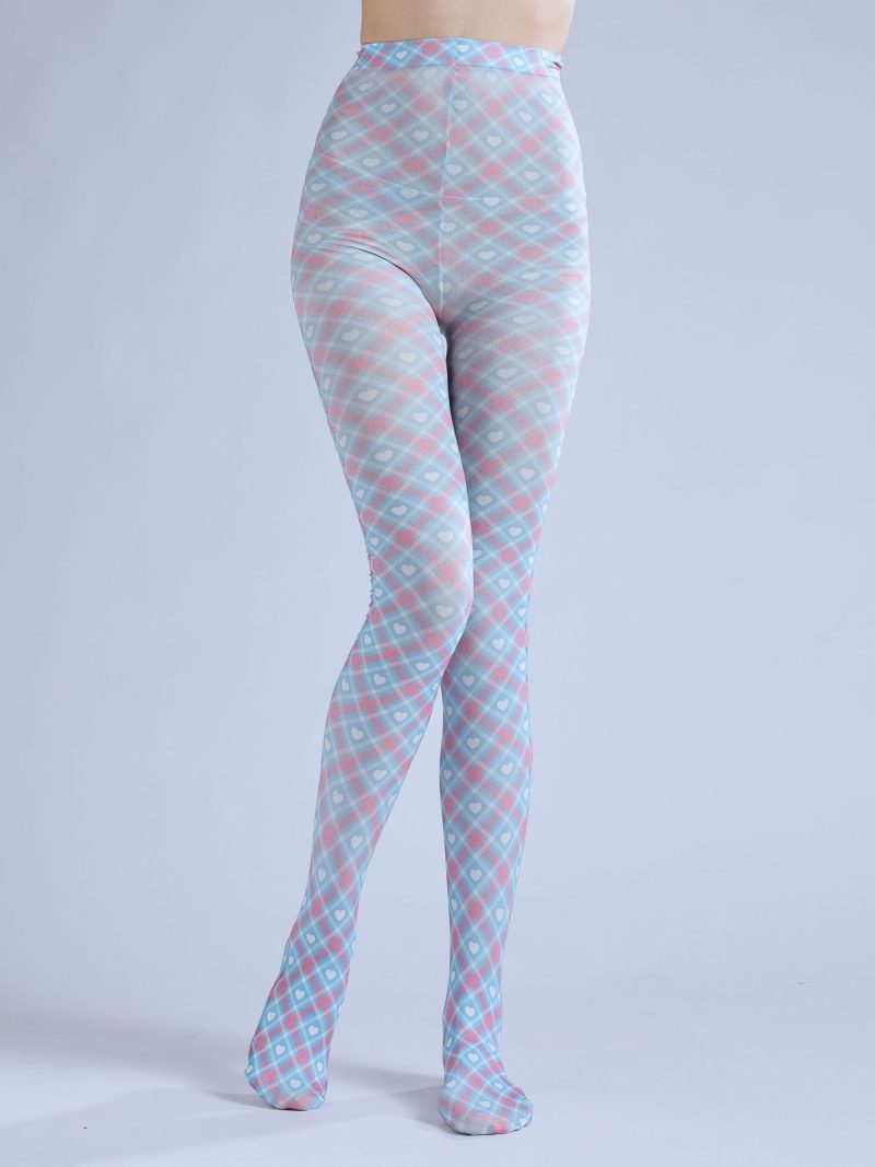 British style rhombus check two dimensional printed pantyhose