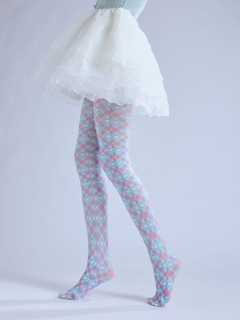 British style rhombus check two dimensional printed pantyhose
