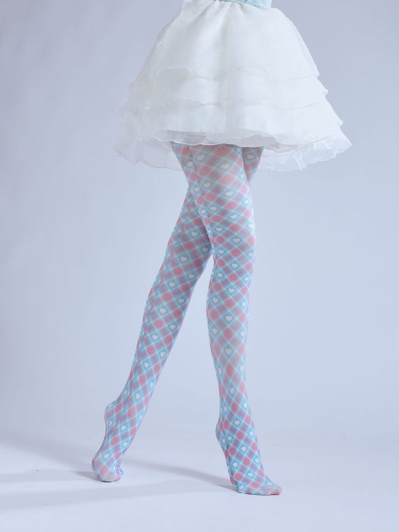 British style rhombus check two dimensional printed pantyhose