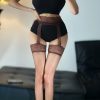Extremely smooth chocolate tone lace suspender stockings