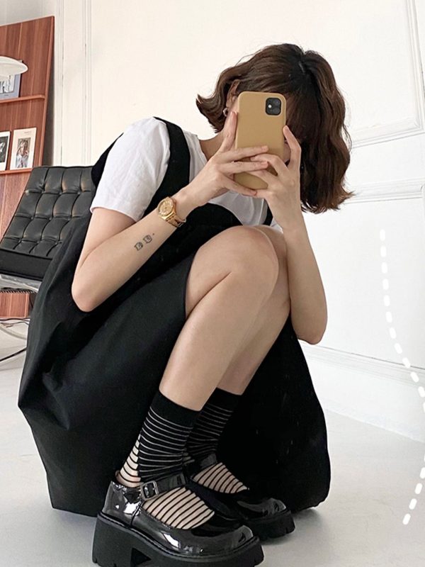 Women's summer niche trend glass silk horizontal striped socks