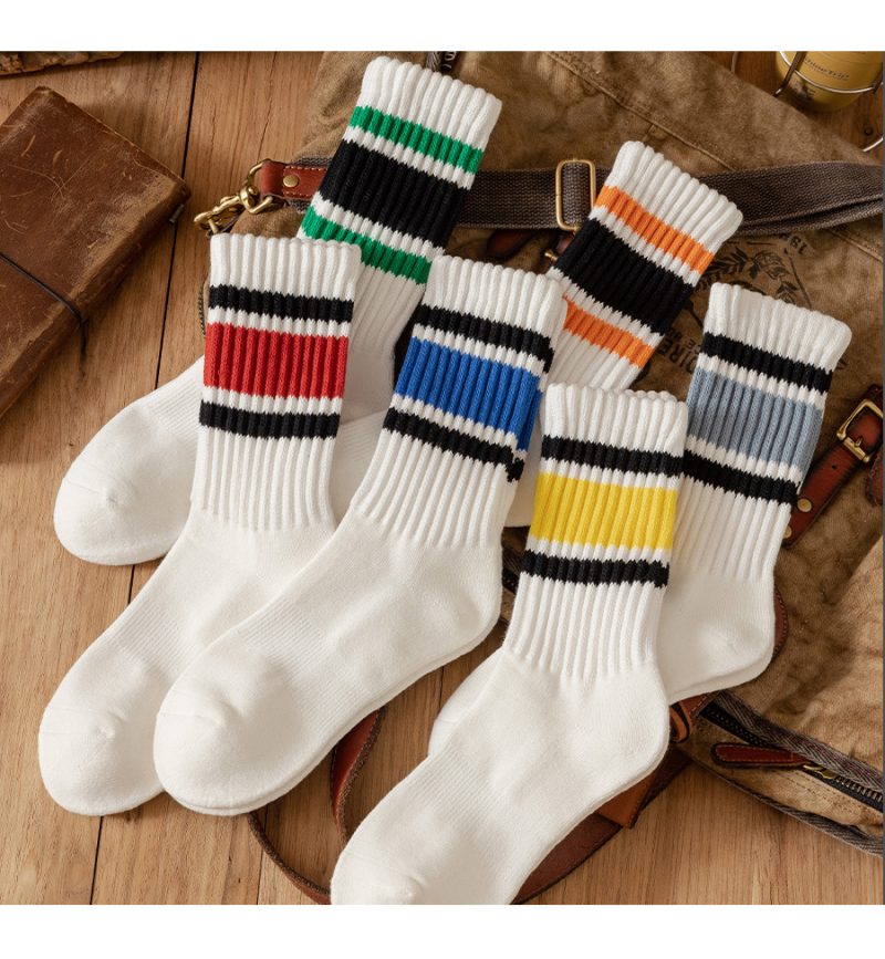 Men's autumn and winter thickened soles colorful wide striped mid-tube socks