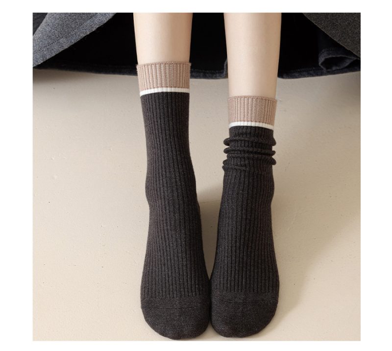 Women's Autumn and Winter Thin Cashmere Color Block Socks