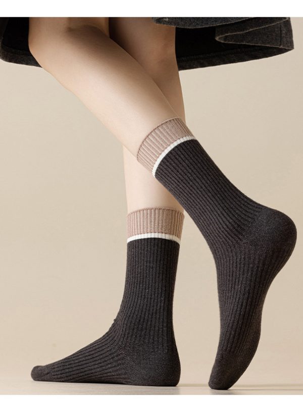 Women's Autumn and Winter Thin Cashmere Color Block Socks